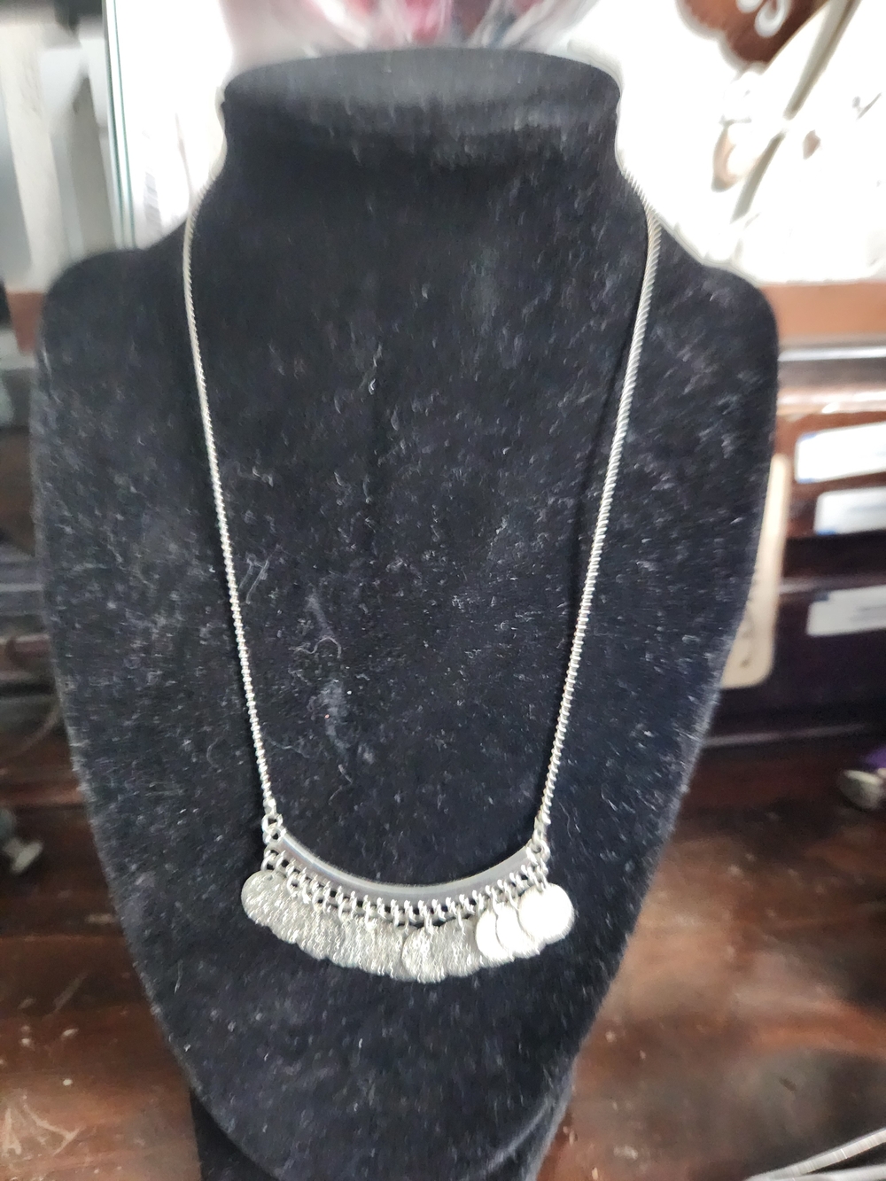 Silver Tone Coin Fringe Necklace - Women Jewelry